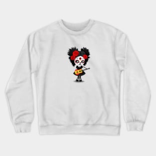 Sugar Skull Girl Playing Spanish Flag Guitar Crewneck Sweatshirt